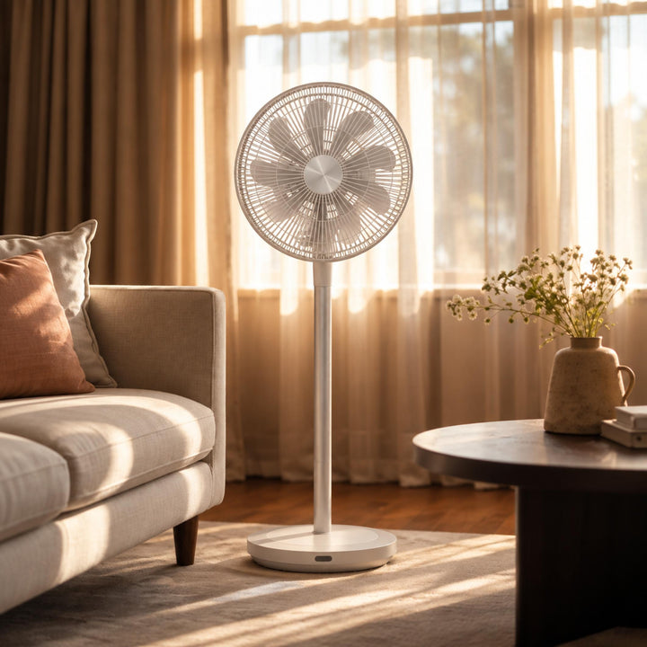 Silent Modern Floor Fan with 360 Degree Oscillation Adjustable Speed Compact Design for Home Use