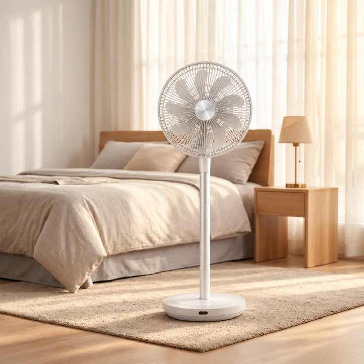 Silent Modern Floor Fan with 360 Degree Oscillation Adjustable Speed Compact Design for Home Use