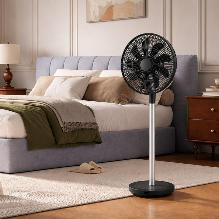 Silent Modern Floor Fan with 360 Degree Oscillation Adjustable Speed Compact Design for Home Use