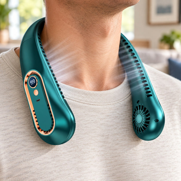 Bladeless Neck Fan Portable USB Powered Adjustable Cooling Device with 8000mAh Battery
