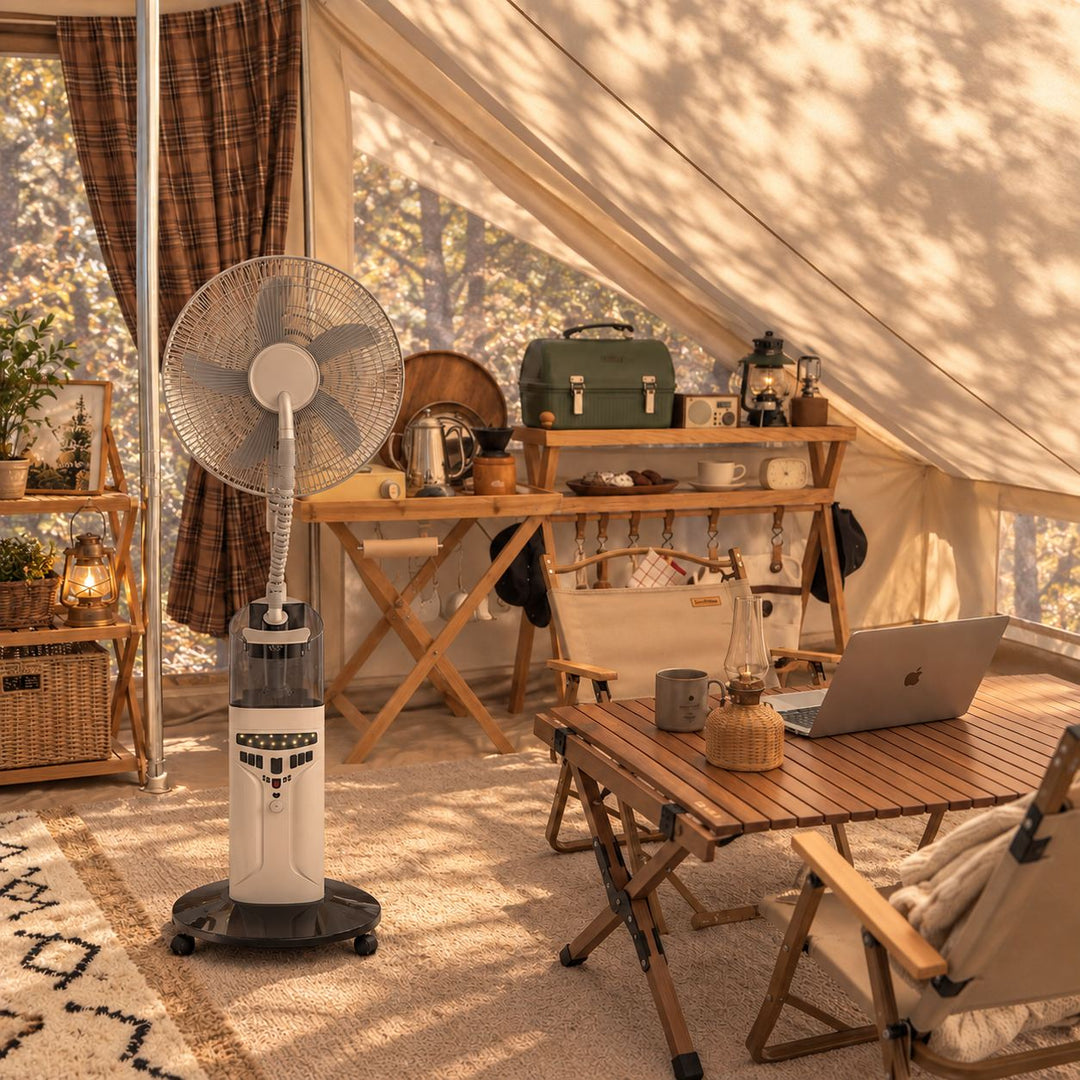 Rechargeable Outdoor Mist Fan 16 Inch Plastic 9-Speed Adjustable Water Fan with LED Light