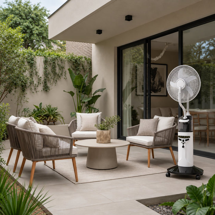 Rechargeable Outdoor Mist Fan 16 Inch Plastic 9-Speed Adjustable Water Fan with LED Light