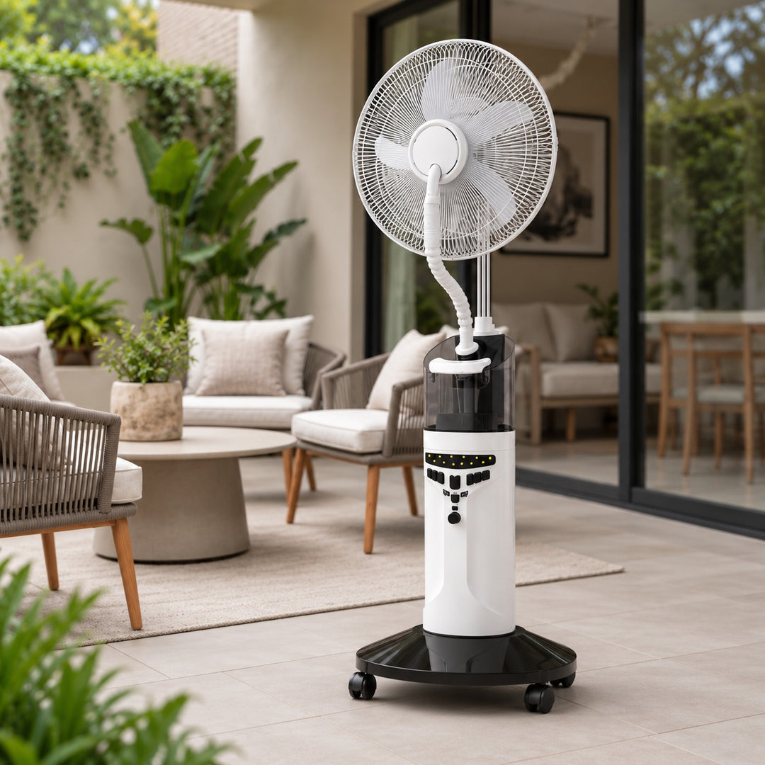 Rechargeable Outdoor Mist Fan 16 Inch Plastic 9-Speed Adjustable Water Fan with LED Light