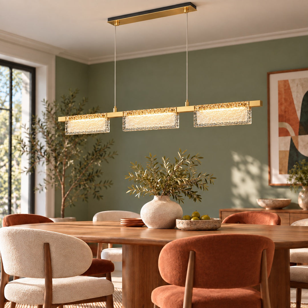 Modern 120cm Textured Glass Linear LED Pendant Light with Copper Frame