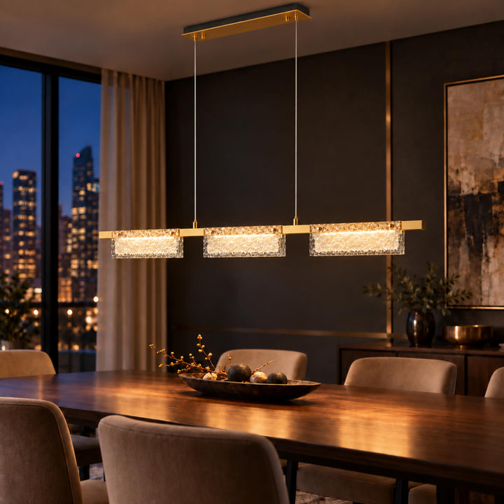 Modern 120cm Textured Glass Linear LED Pendant Light with Copper Frame