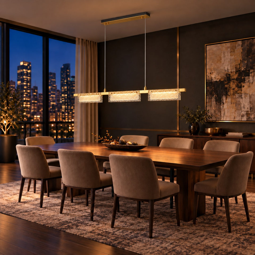 Modern 120cm Textured Glass Linear LED Pendant Light with Copper Frame