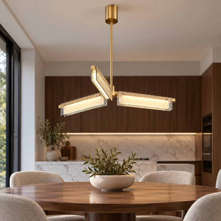 Modern 70cm Textured Glass LED Pendant Light with Copper Frame