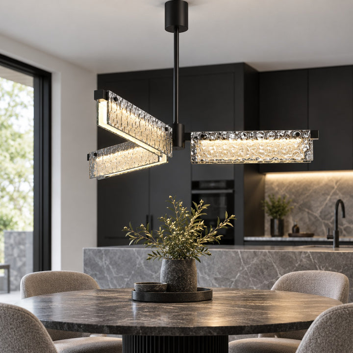 Modern 70cm Textured Glass LED Pendant Light with Copper Frame