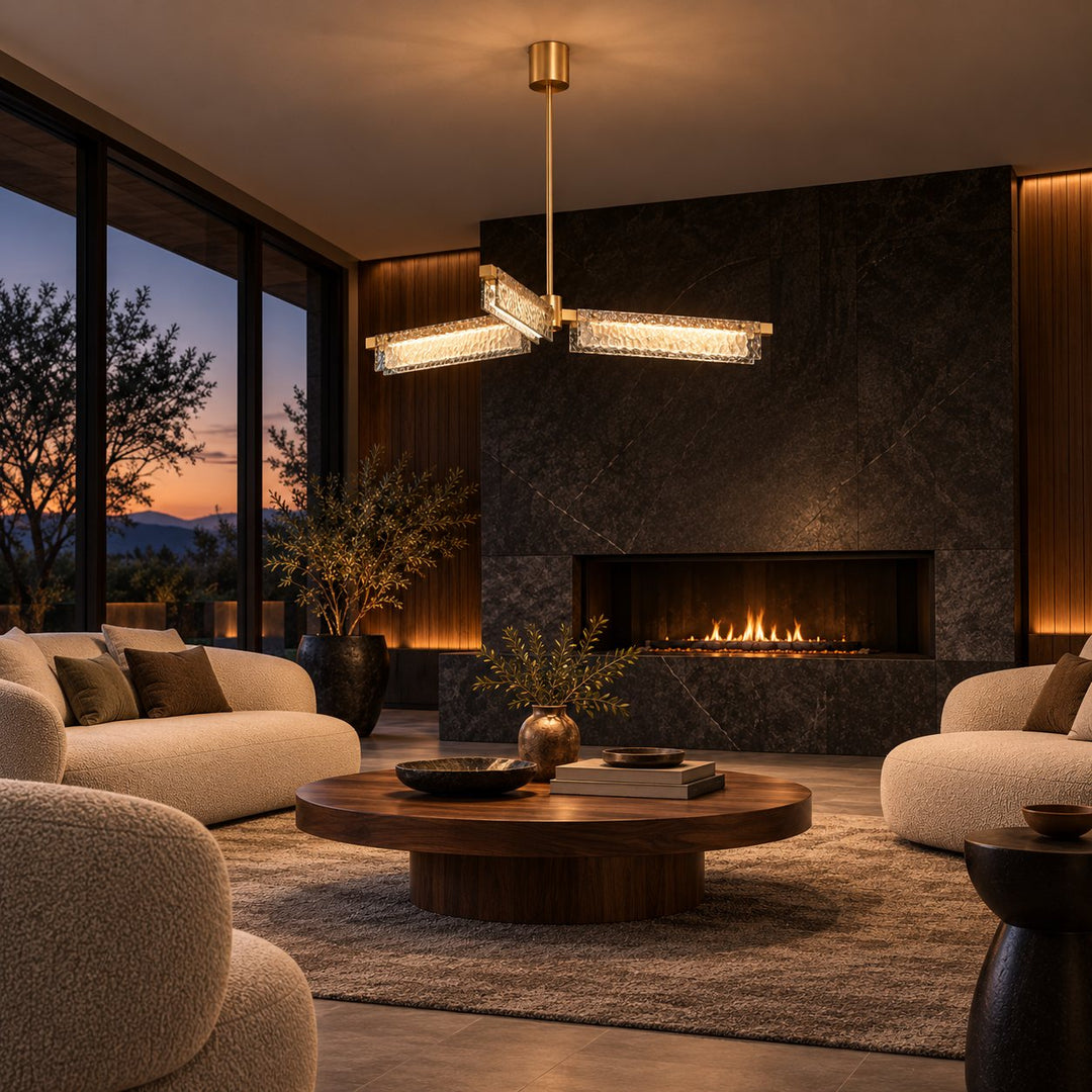 Modern 70cm Textured Glass LED Pendant Light with Copper Frame