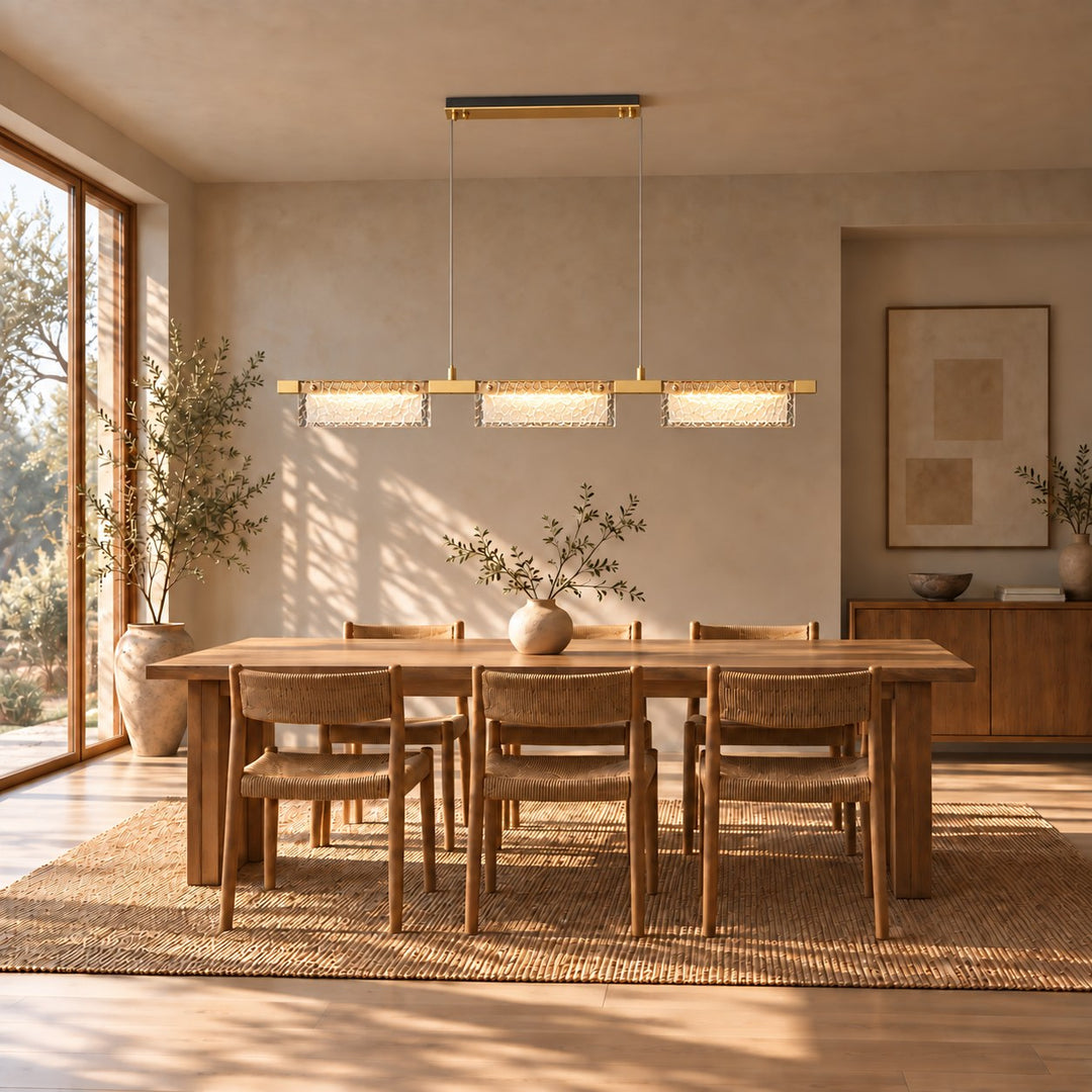 Modern 120cm Textured Glass Linear LED Pendant Light with Copper Frame