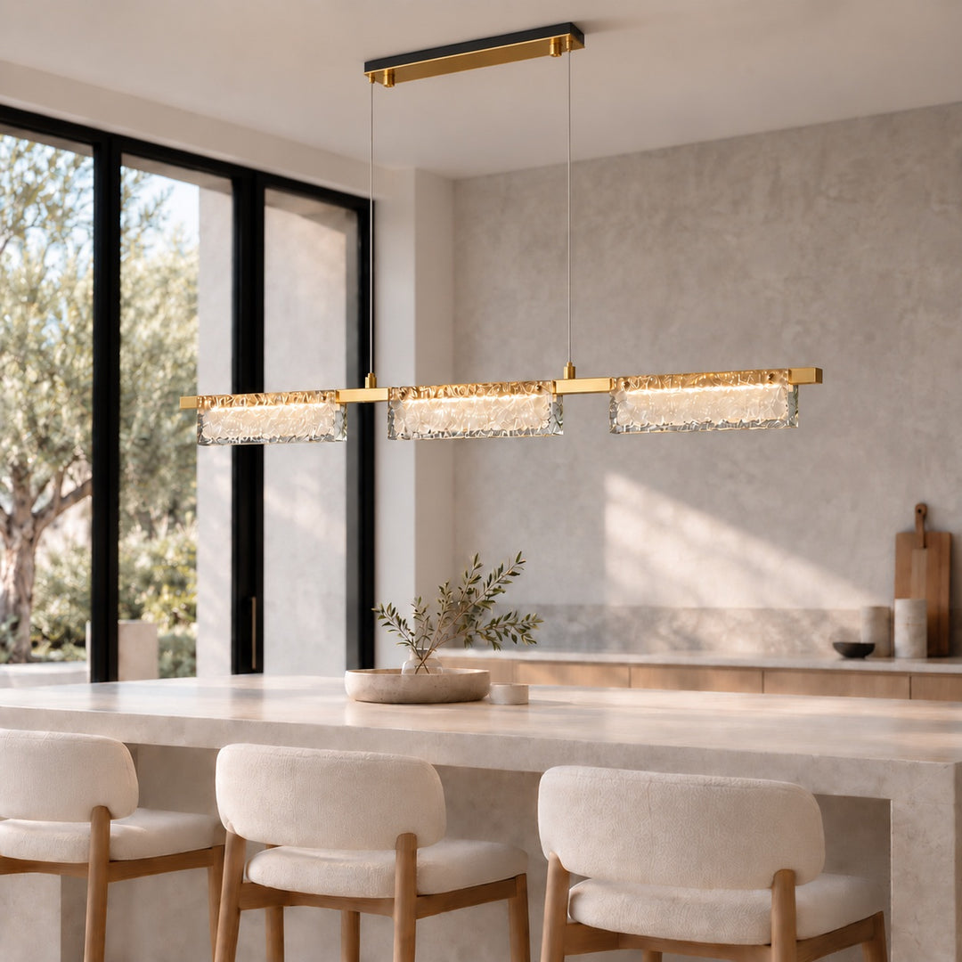 Modern 120cm Textured Glass Linear LED Pendant Light with Copper Frame