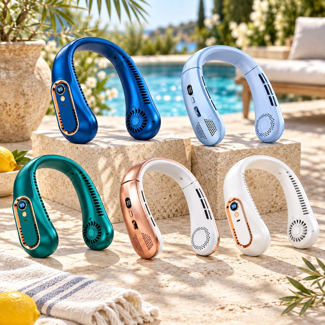 Bladeless Neck Fan Portable USB Powered Adjustable Cooling Device with 8000mAh Battery