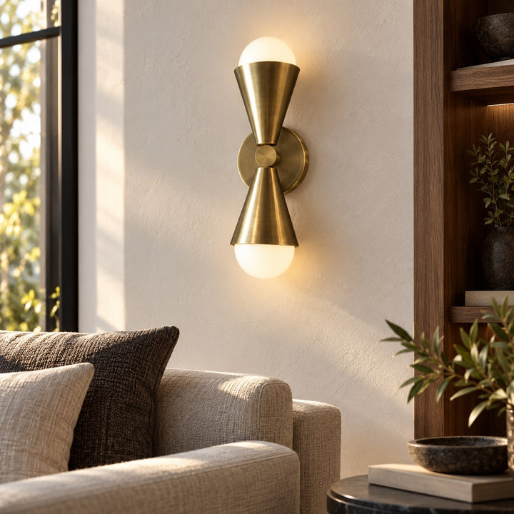 Modern Twin Glass Wall Sconce with Copper Body