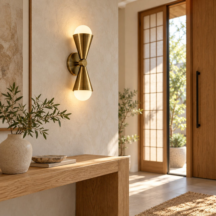 Modern Twin Glass Wall Sconce with Copper Body