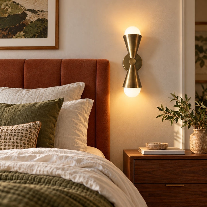 Modern Twin Glass Wall Sconce with Copper Body