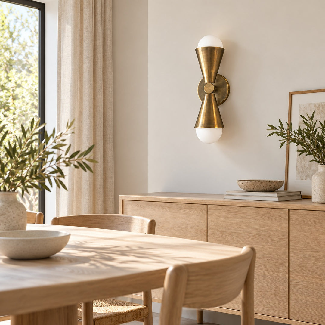 Modern Twin Glass Wall Sconce with Copper Body