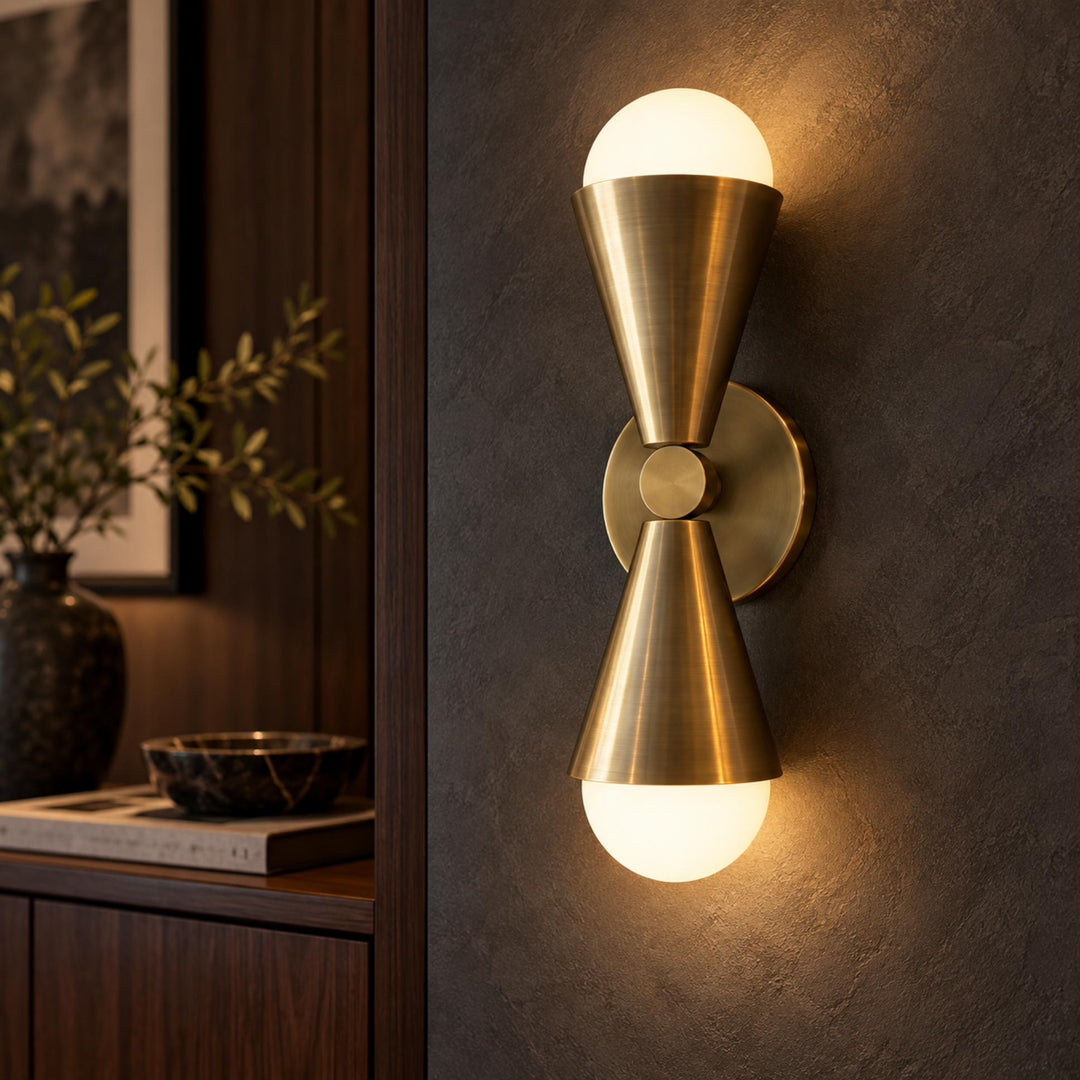 Modern Twin Glass Wall Sconce with Copper Body