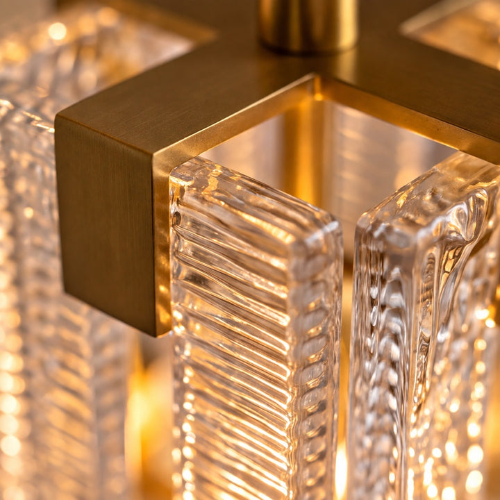 Modern Textured Glass Pendant Light with Copper Frame & E14 Bulb