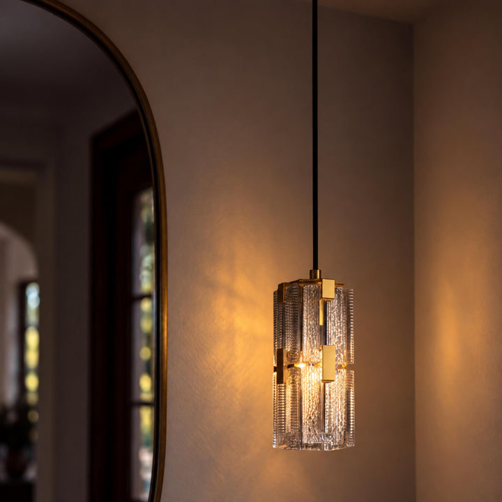 Modern Textured Glass Pendant Light with Copper Frame & E14 Bulb