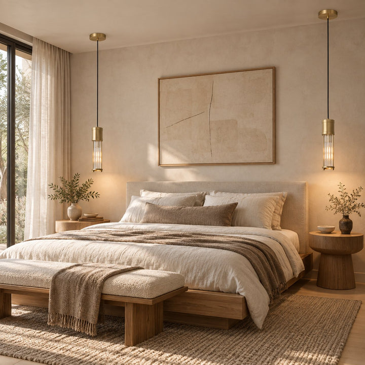 Art Deco Brass & Clear Glass Rod Pendant Light – E14