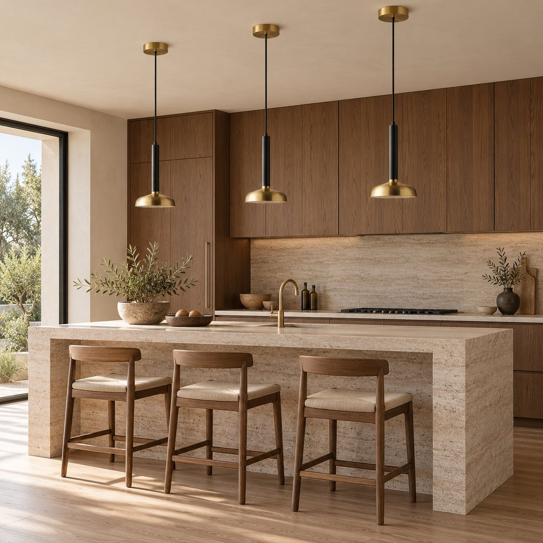 Modern Brass Pendant Light with Black Stem – Single Head Ceiling Light