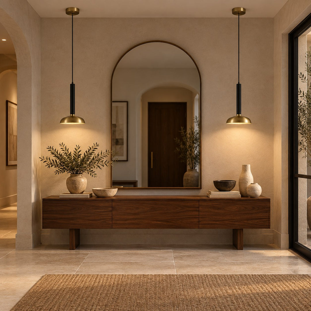 Modern Brass Pendant Light with Black Stem – Single Head Ceiling Light