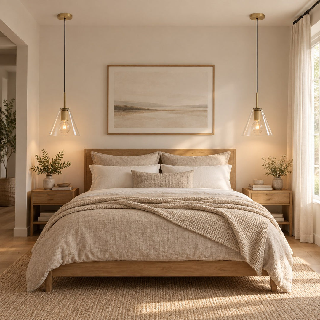 Modern Clear Glass Pendant Light with Natural Brass Finish – E27 Single Pendant