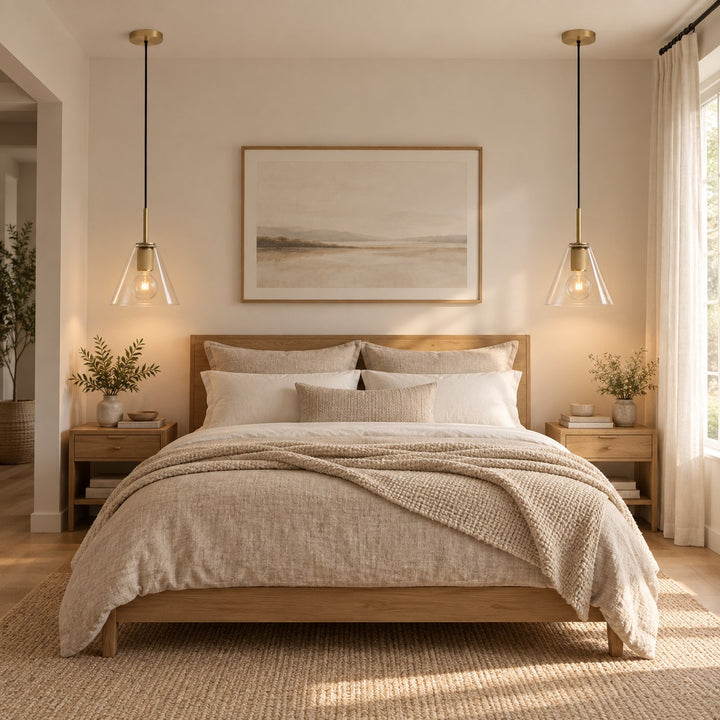 Modern Clear Glass Pendant Light with Natural Brass Finish – E27 Single Pendant