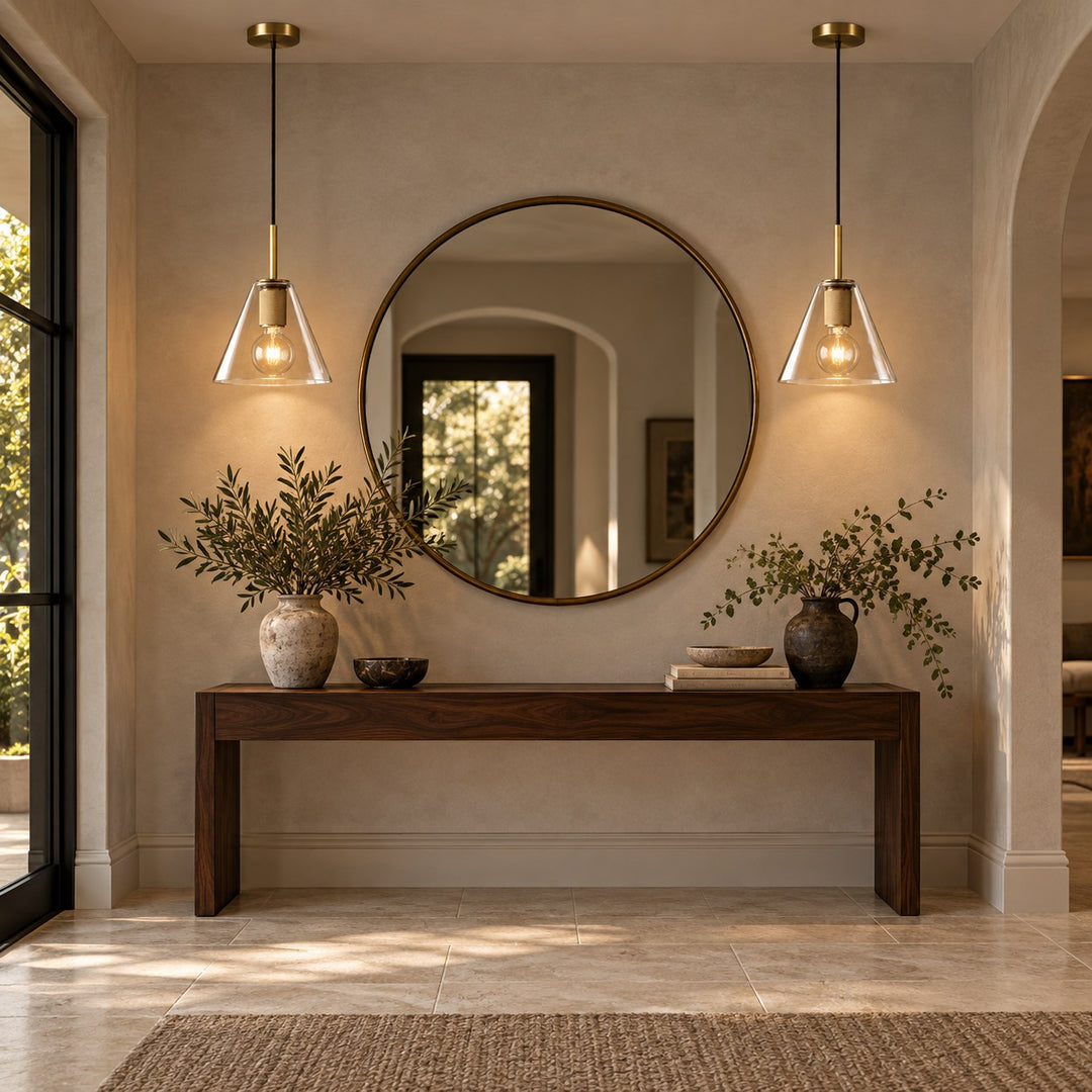 Modern Clear Glass Pendant Light with Natural Brass Finish – E27 Single Pendant