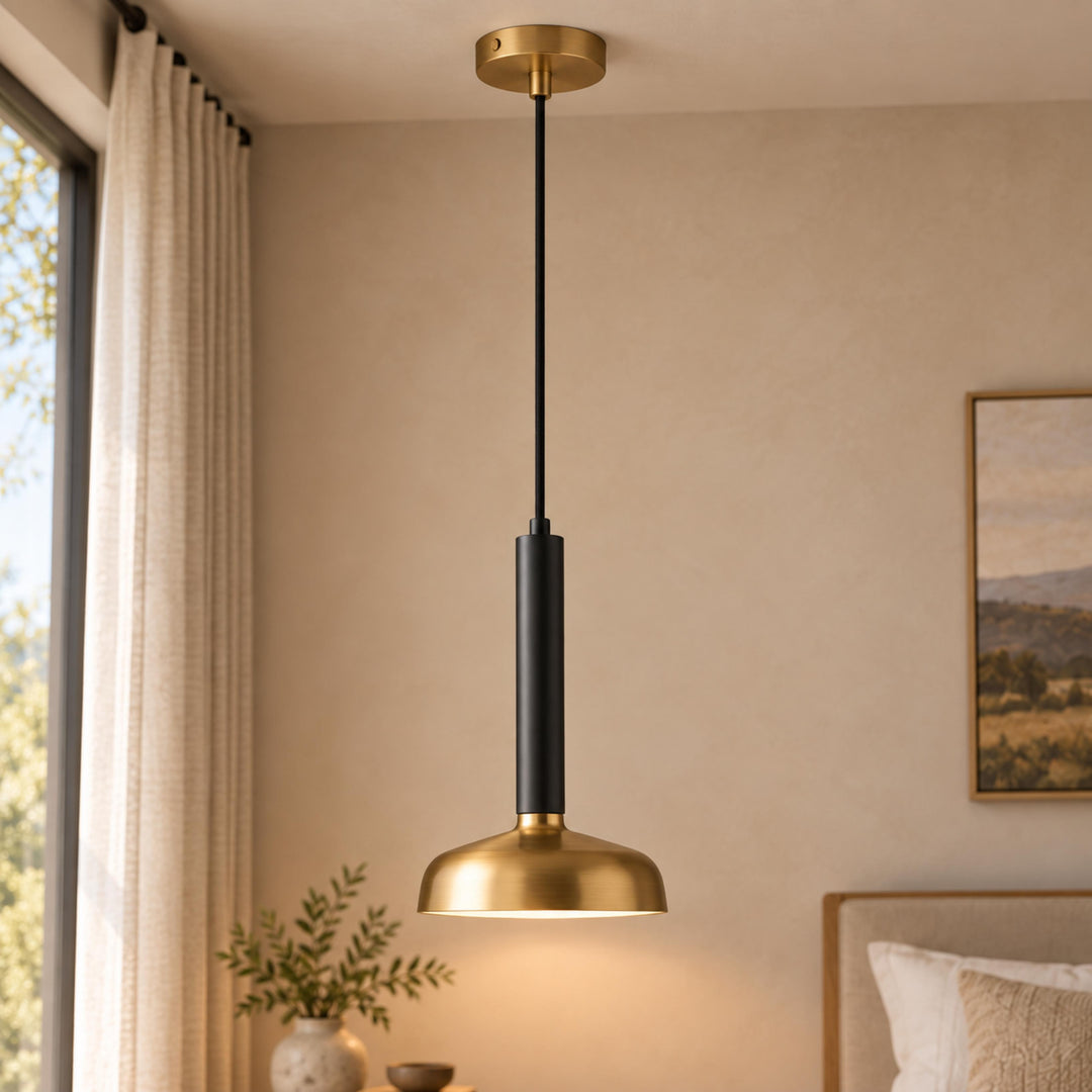 Modern Brass Pendant Light with Black Stem – Single Head Ceiling Light