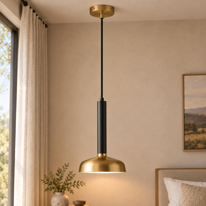 Modern Brass Pendant Light with Black Stem – Single Head Ceiling Light