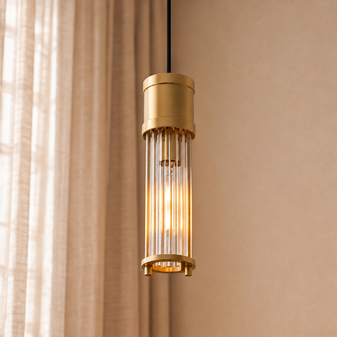 Art Deco Brass & Clear Glass Rod Pendant Light – E14