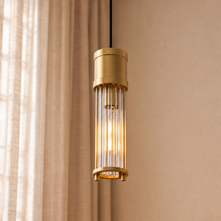 Art Deco Brass & Clear Glass Rod Pendant Light – E14