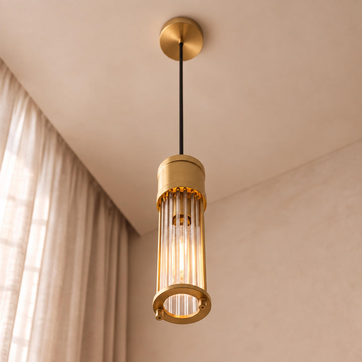 Art Deco Brass & Clear Glass Rod Pendant Light – E14