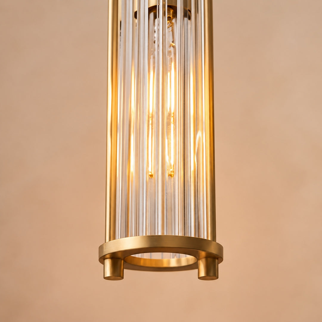Art Deco Brass & Clear Glass Rod Pendant Light – E14