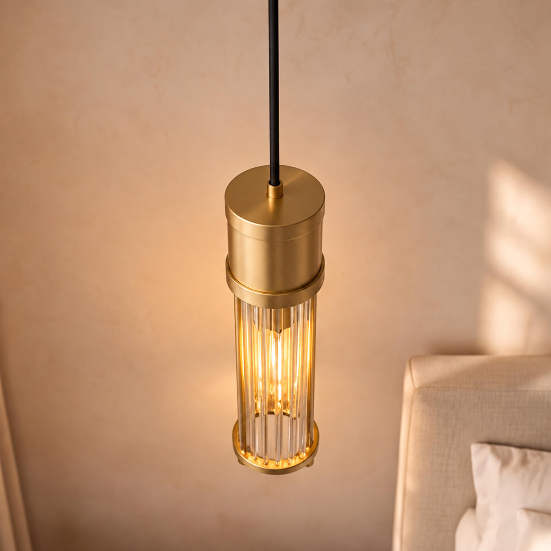 Art Deco Brass & Clear Glass Rod Pendant Light – E14