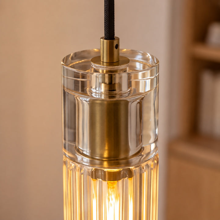 Modern Slim Crystal LED Pendant Light – Copper Cylindrical 3000K Design
