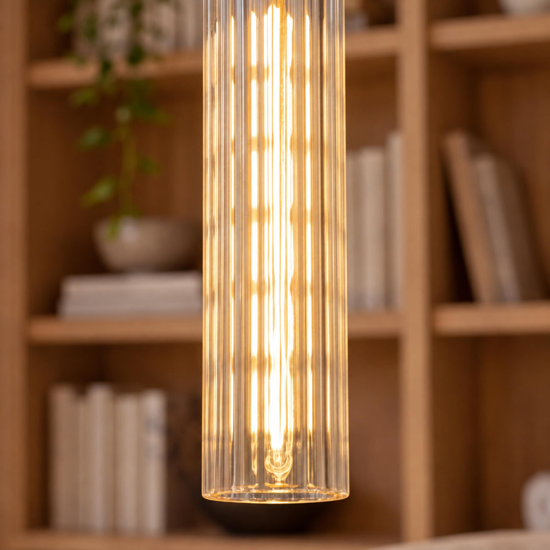 Modern Slim Crystal LED Pendant Light – Copper Cylindrical 3000K Design
