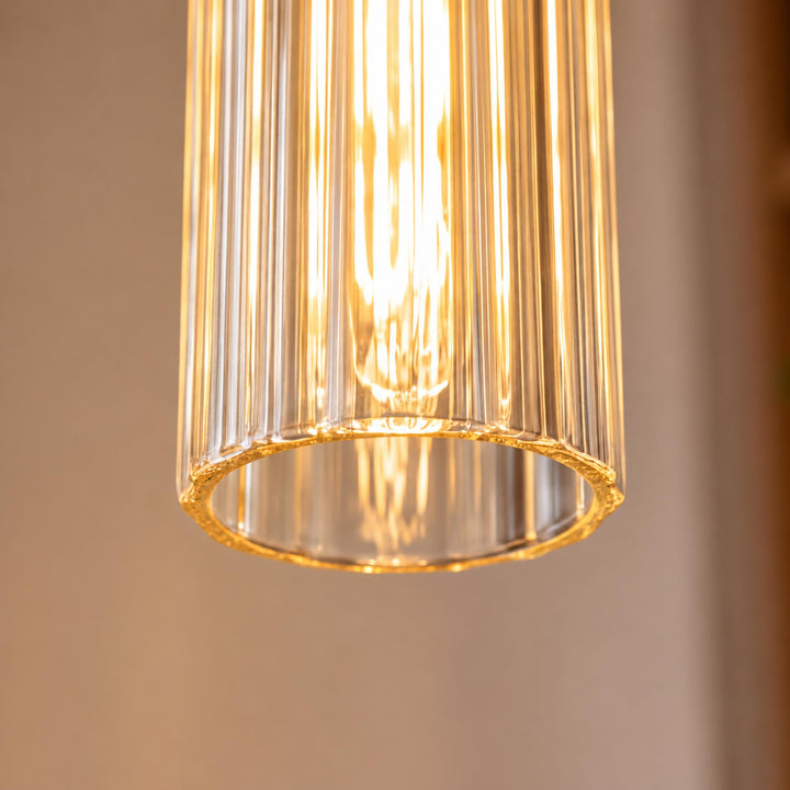 Modern Slim Crystal LED Pendant Light – Copper Cylindrical 3000K Design