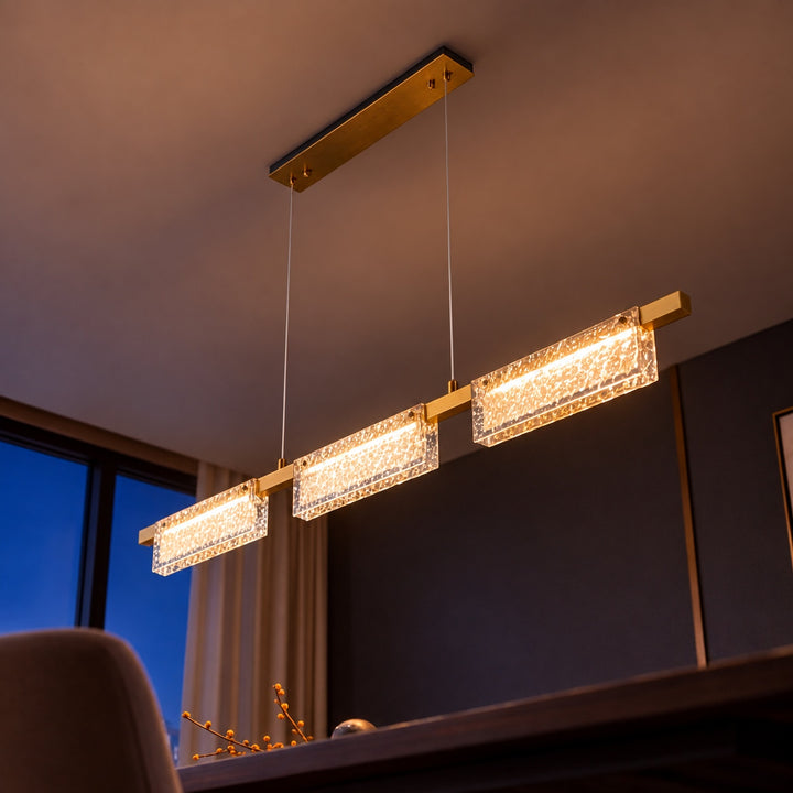 Modern 120cm Textured Glass Linear LED Pendant Light with Copper Frame