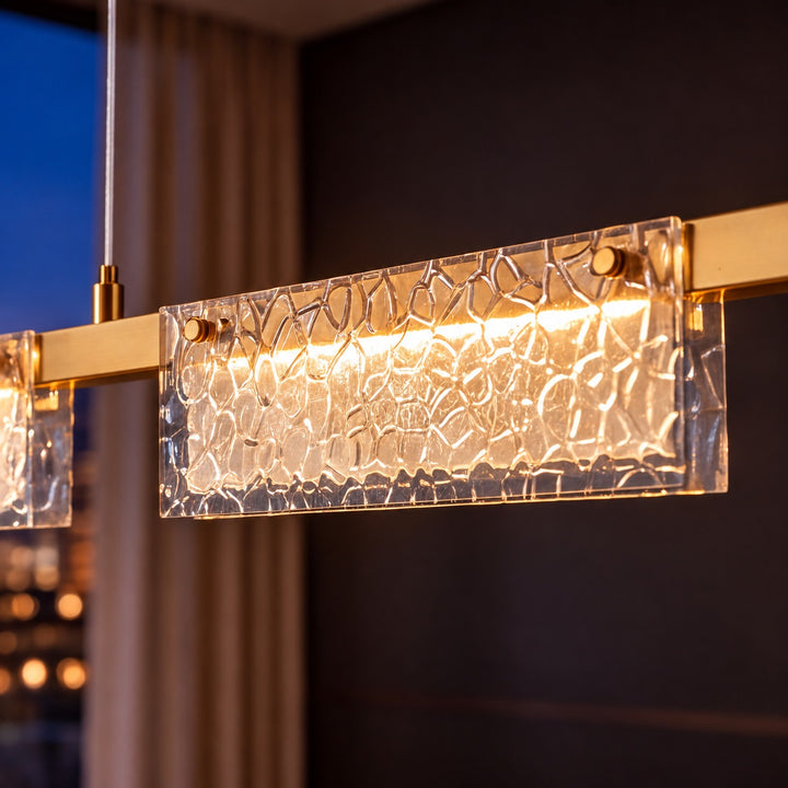 Modern 120cm Textured Glass Linear LED Pendant Light with Copper Frame