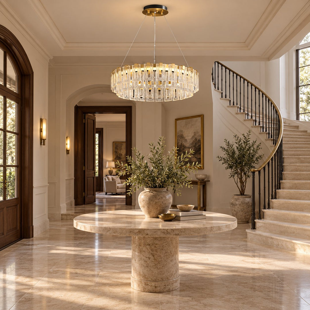 Modern Textured Glass LED Chandelier with Copper & Aluminium Frame