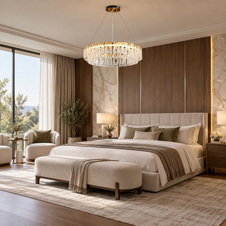 Modern Textured Glass LED Chandelier with Copper & Aluminium Frame