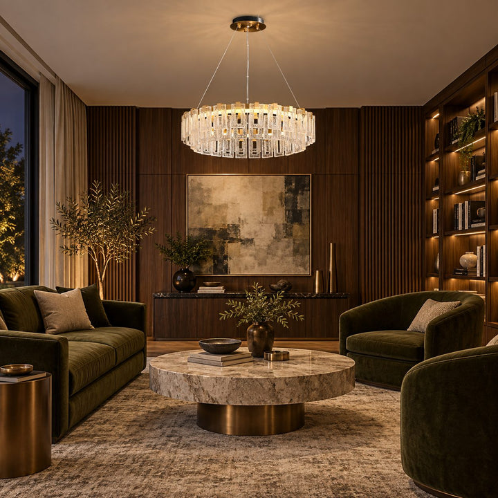 Modern Textured Glass LED Chandelier with Copper & Aluminium Frame