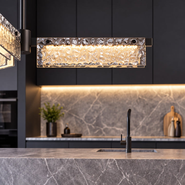 Modern 70cm Textured Glass LED Pendant Light with Copper Frame