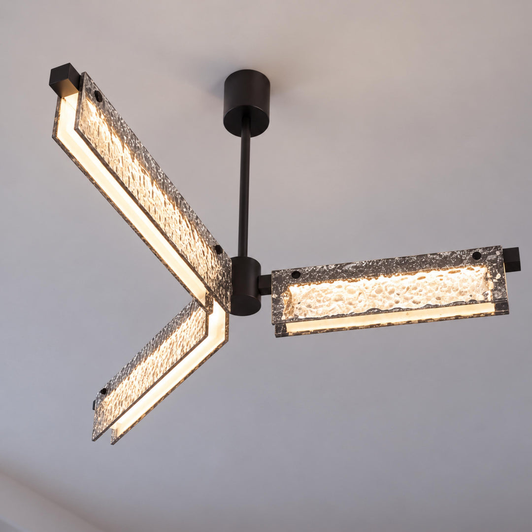 Modern 70cm Textured Glass LED Pendant Light with Copper Frame