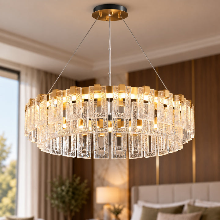 Modern Textured Glass LED Chandelier with Copper & Aluminium Frame