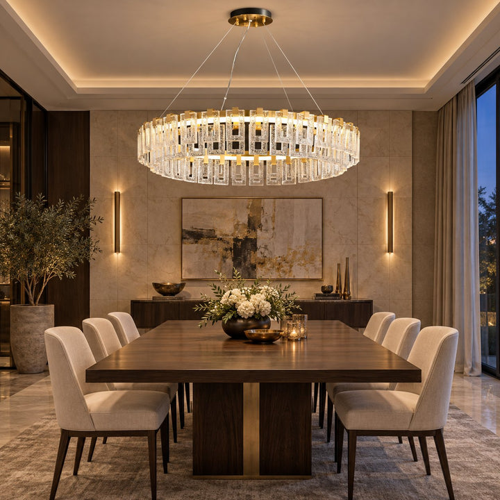Modern Textured Glass LED Chandelier with Copper & Aluminium Frame