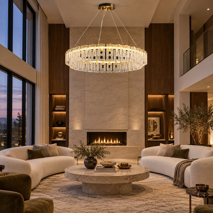 Modern Textured Glass LED Chandelier with Copper & Aluminium Frame