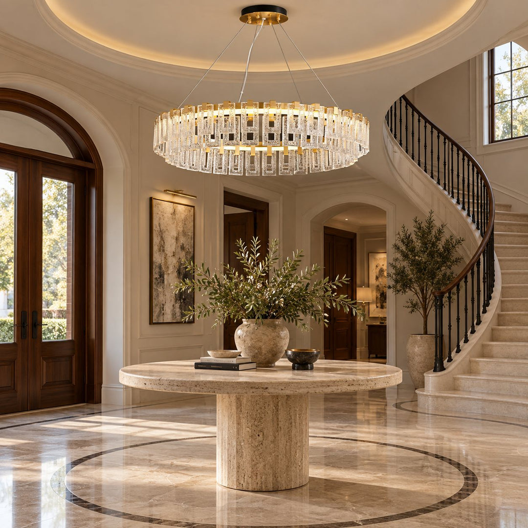 Modern Textured Glass LED Chandelier with Copper & Aluminium Frame